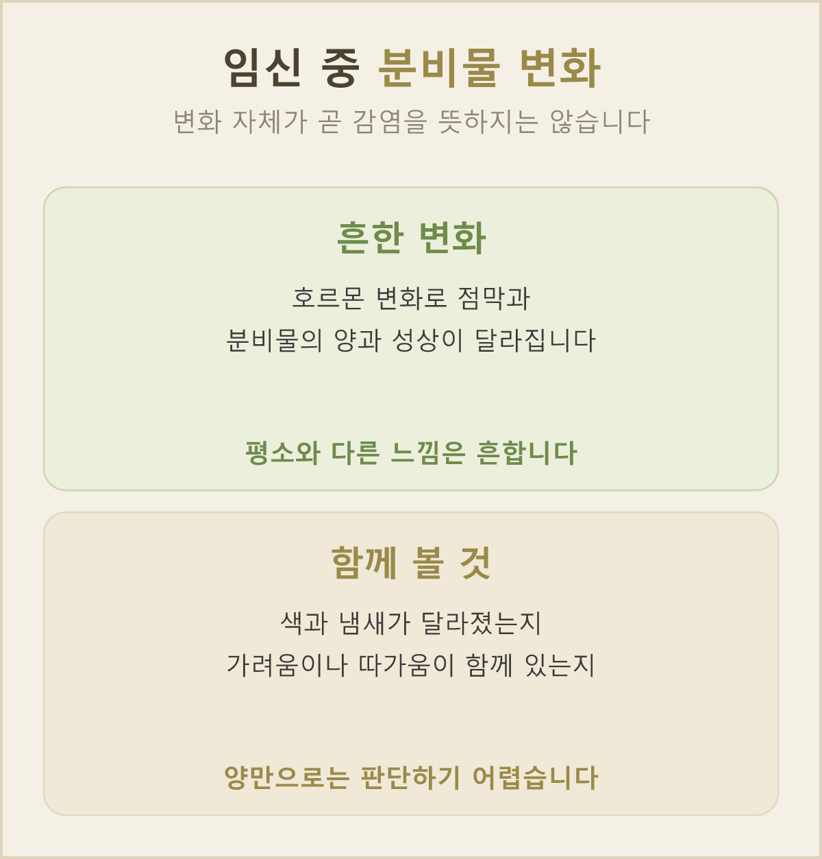 임신 중 호르몬 변화로 질 점막과 분비물의 상태가 바뀌면, 전과 다른 느낌이 드는 일이 흔해요