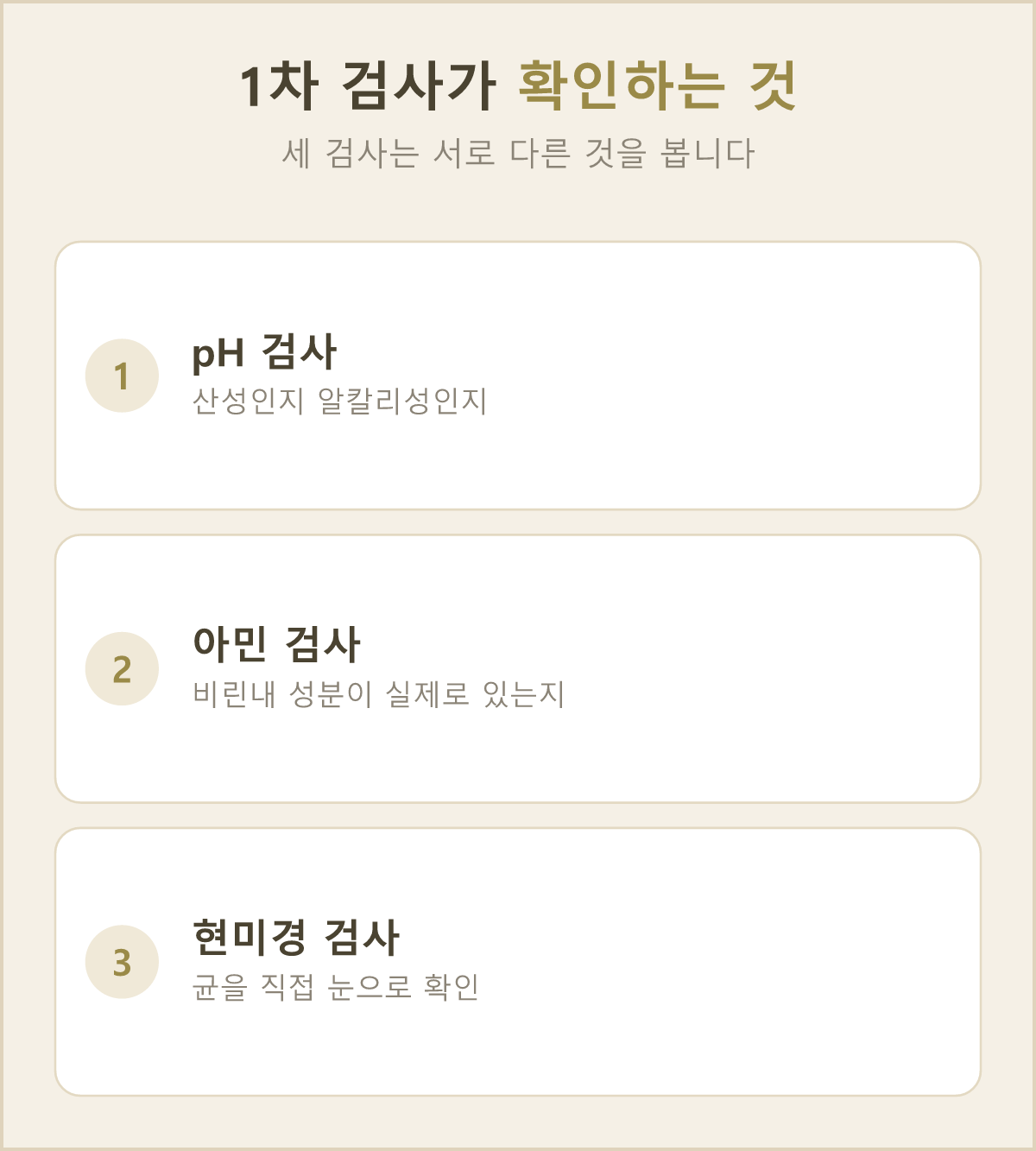 진료실에서 하는 1차 검사 세 가지가 각각 확인하는 것